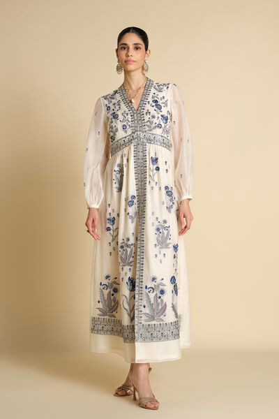 Aditha Embroidered Mul Kaftan - White